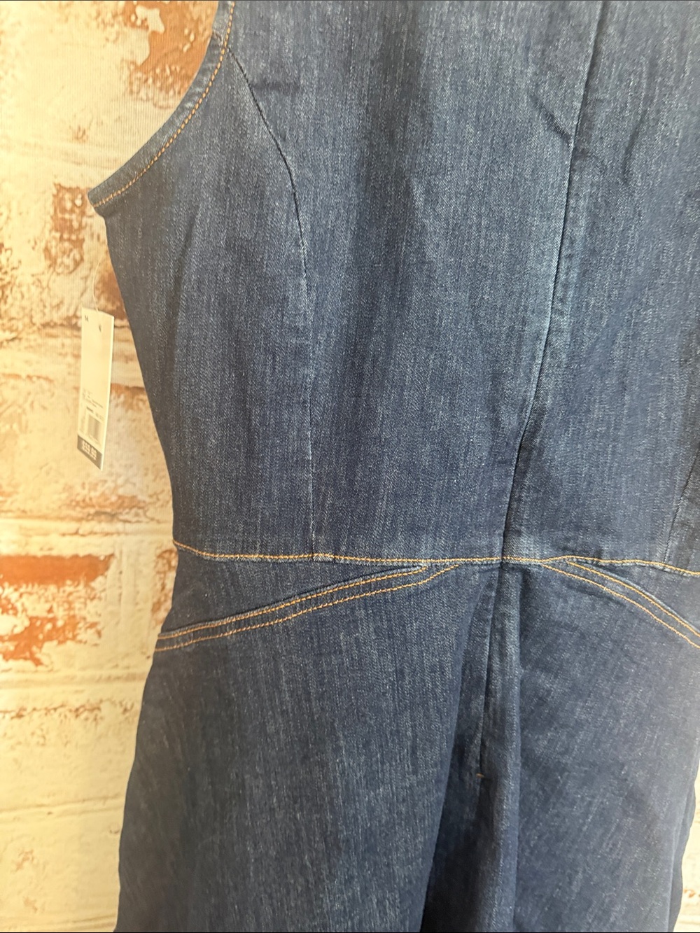 Nine West Dark Indigo Sleeveless Denim Fit & Flare Dress - Picture 7 of 8